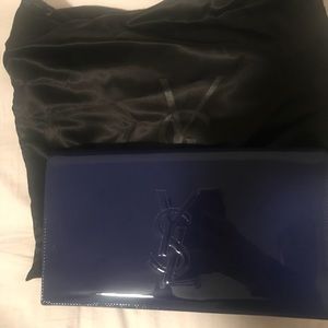 Ysl patent indigo blue clutch.